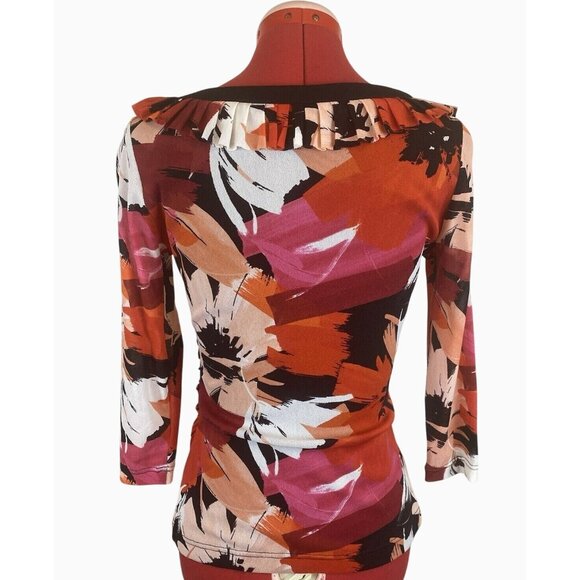 Kay Unger Y2K Medium Cinched Ruched Waist Multicolor Abstract Print Ruffled Top - Picture 6 of 15